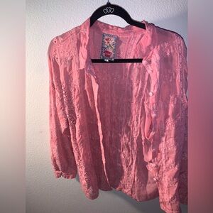 Johnny Was Pink Lace Blouse